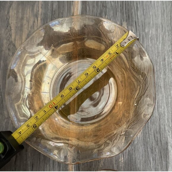 Vintage Amber Glass Bowls Set Of 2 With Intricate Floral Designs - 6" Diameter D - Picture 11 of 11